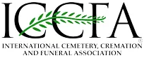 Logo for International Cemetery, Cremation and Funeral Association, with intertwined green branch.