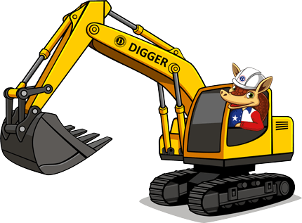 Digger Demolition armadillo mascot in excavator