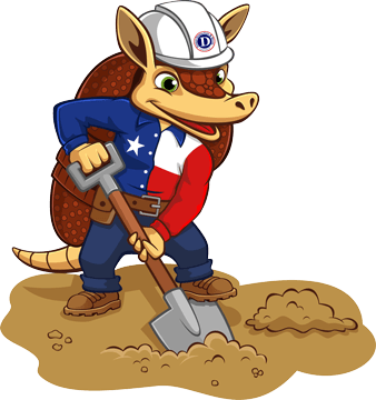 Digger Demolition armadillo mascot digging