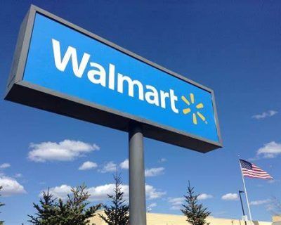 A walmart sign in front of a building