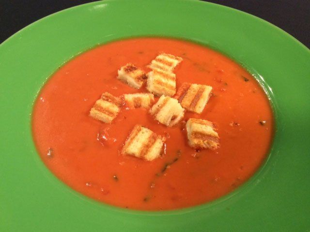 Tomato Bisque with Grilled Cheese Croutons