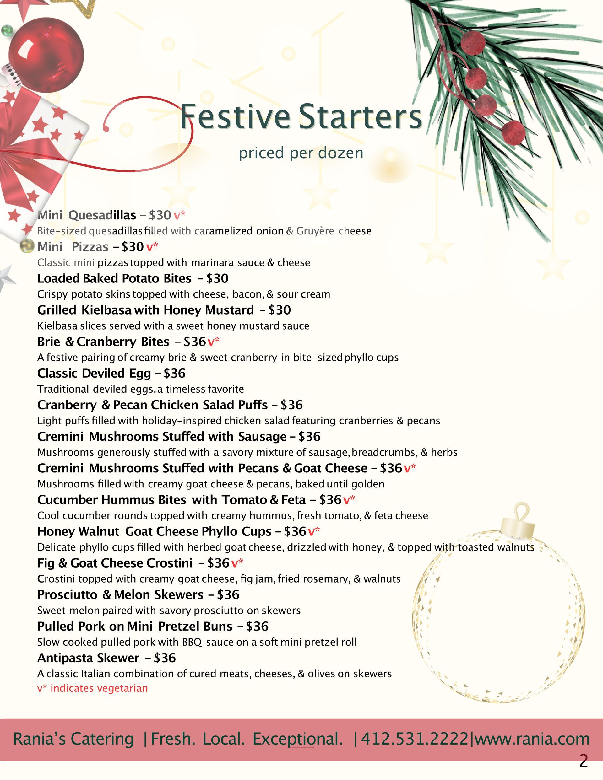A list of festive starters with a christmas theme