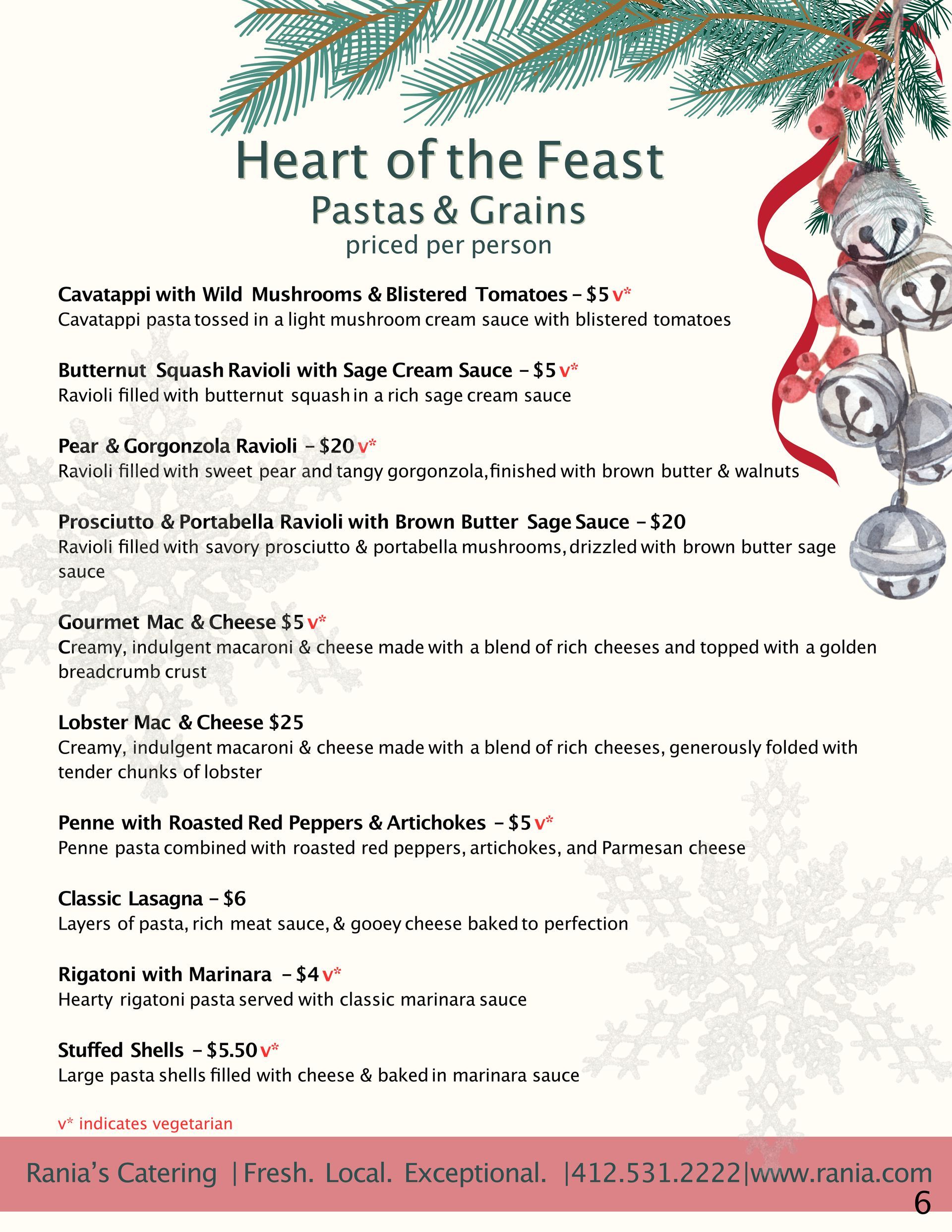 A menu for the heart of the feast pastas and grains