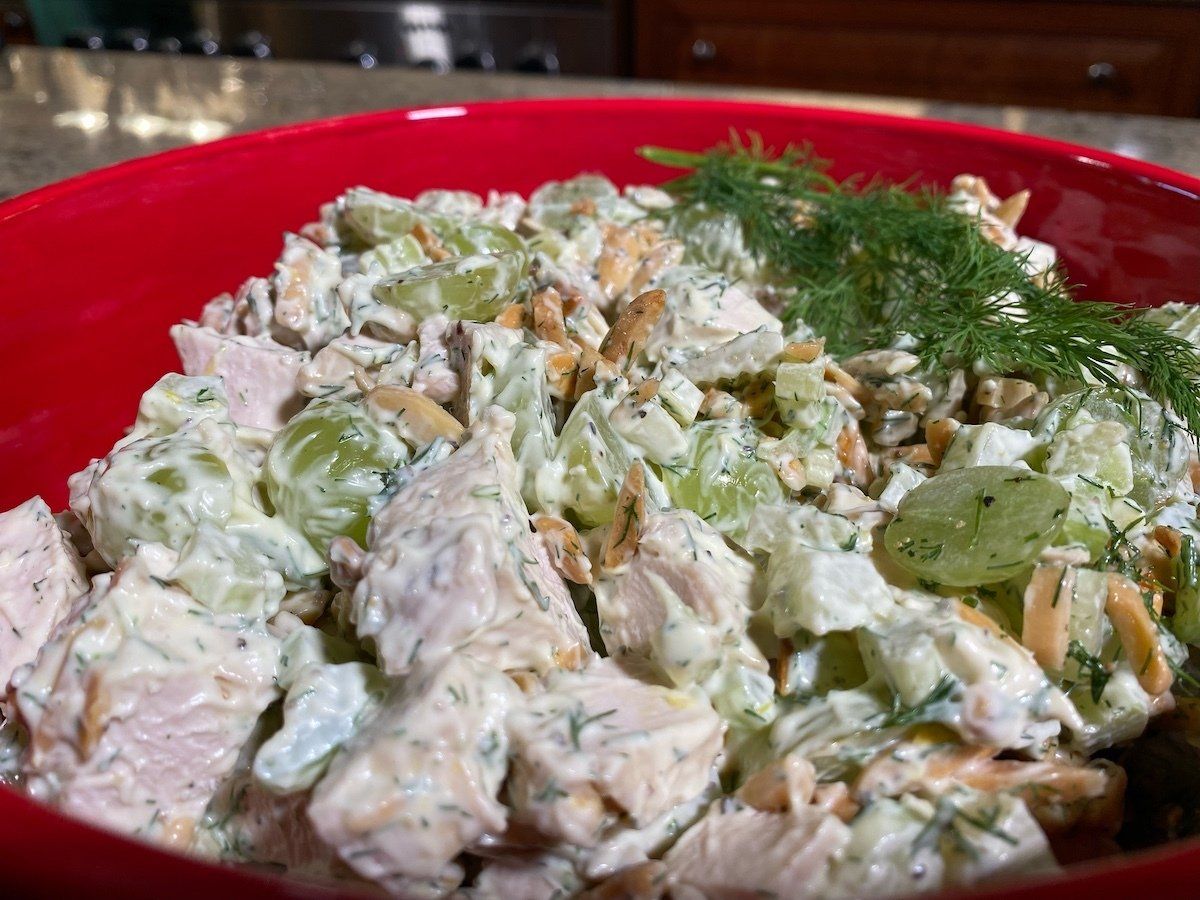 Lemon Dill Chicken Salad with Grapes and Almonds