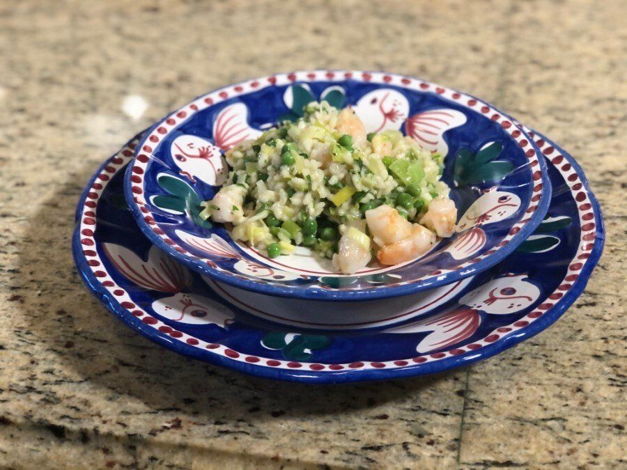 Shrimp Risotto with Sweet Peas and Leeks