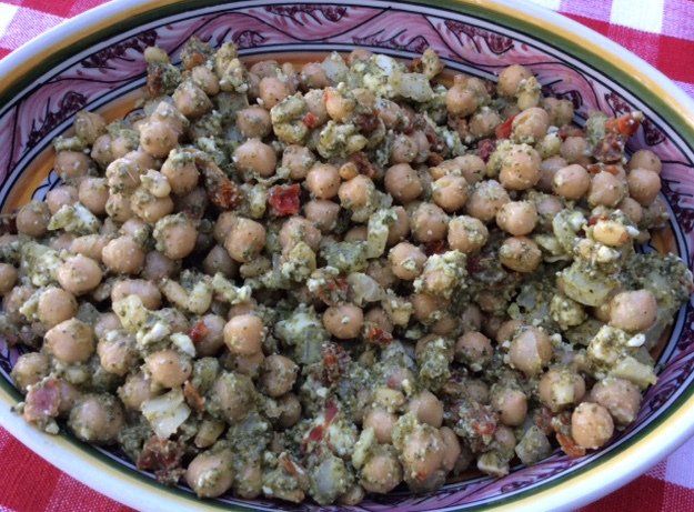 Chickpea Salad with Pesto, Feta Cheese and Sun Dried Tomatoes