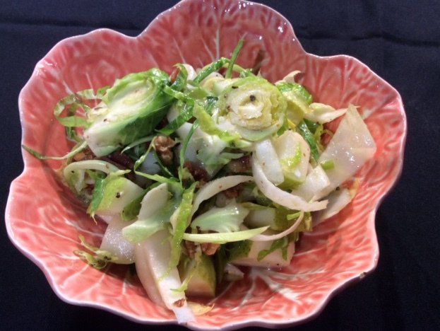 Shaved Brussels Sprout Salad with Walnuts and Pears