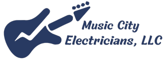 A blue logo for Music City Electricians, LLC