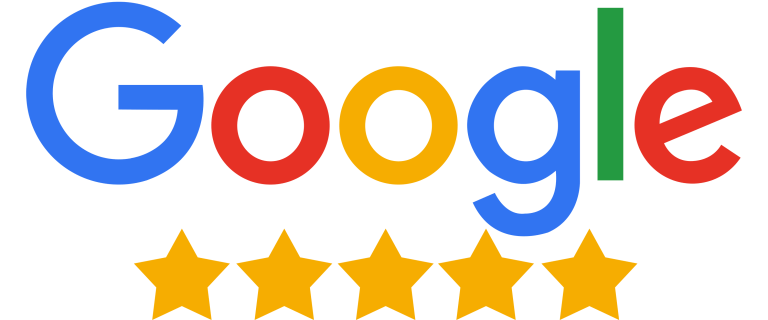 Google logo with five gold stars below it
