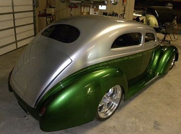 Classic Car with a custom green and silver paint job