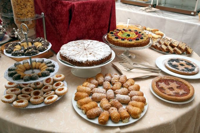 assorted desserts at the breakfast buffet