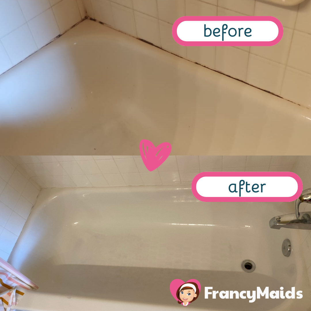 A before and after picture of a bathtub by francy maids