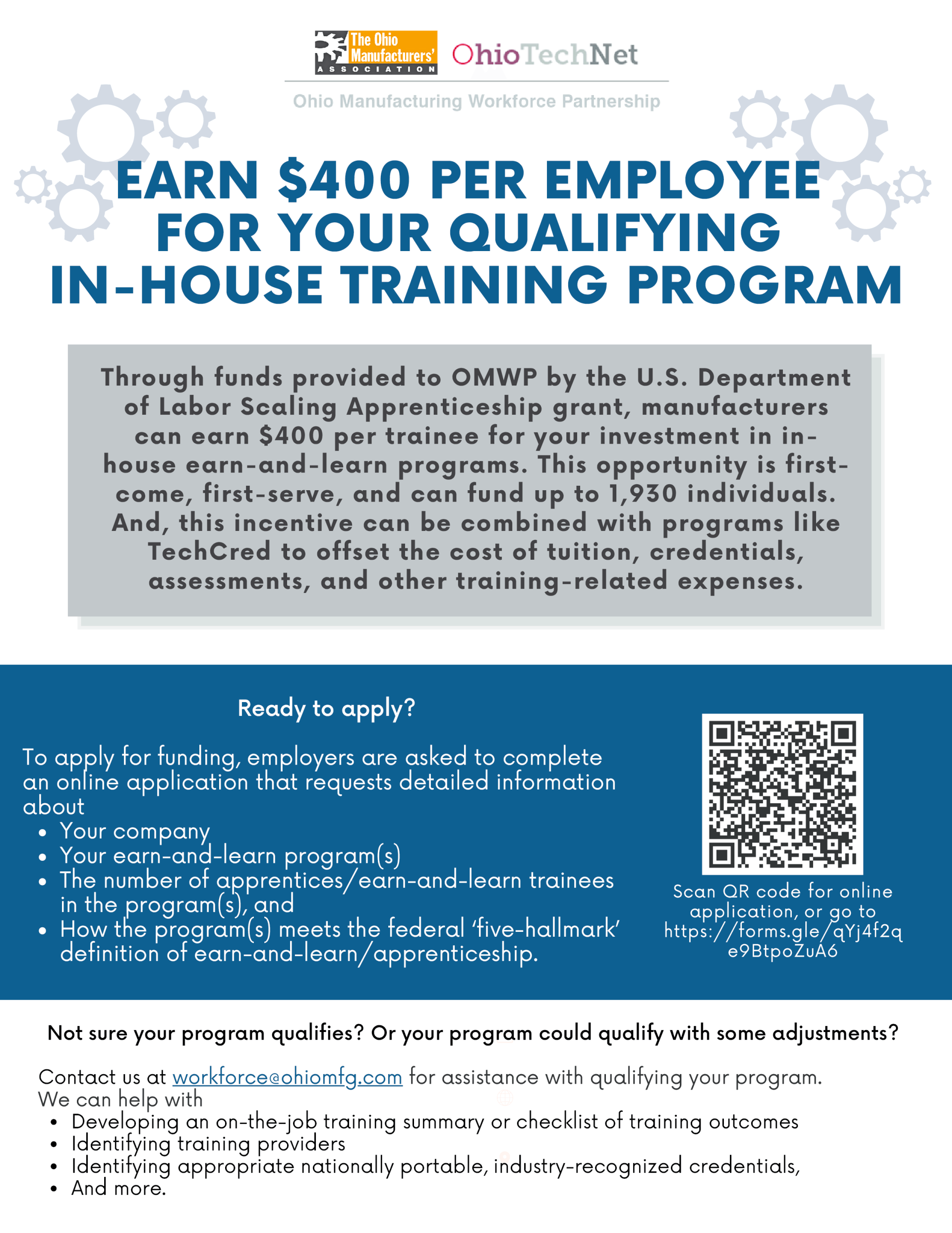Earn $400 Per Employee for Your Qualifying In-House Training Program