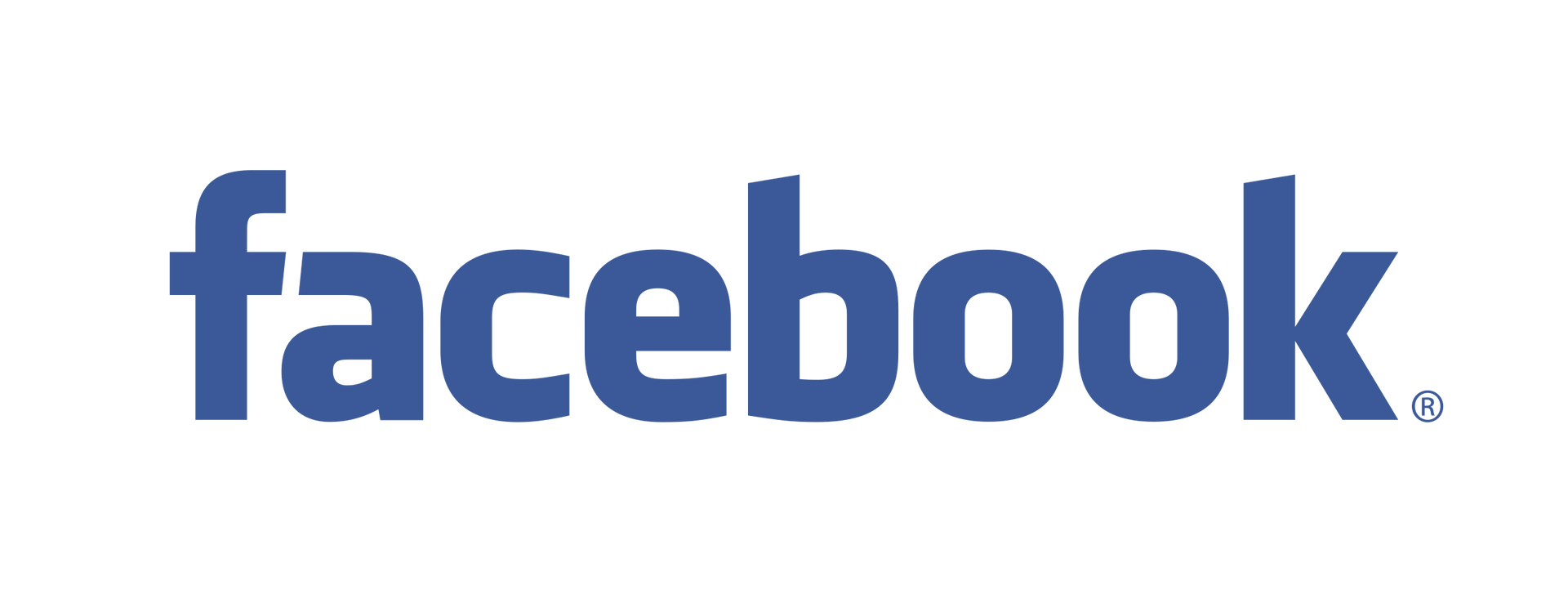 Facebook logo in blue text on a white background. The letter "f" has a small blue square.