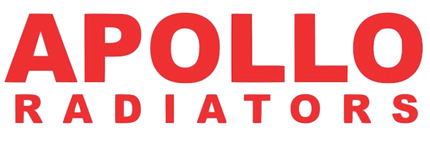 A red logo for apollo radiators on a white background
