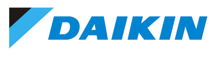 The daikin logo is blue and black on a white background