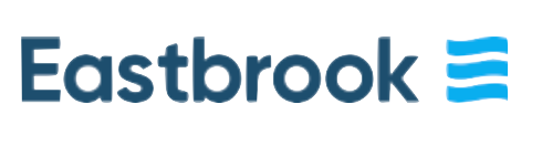 A blue and white logo for eastbrook bank