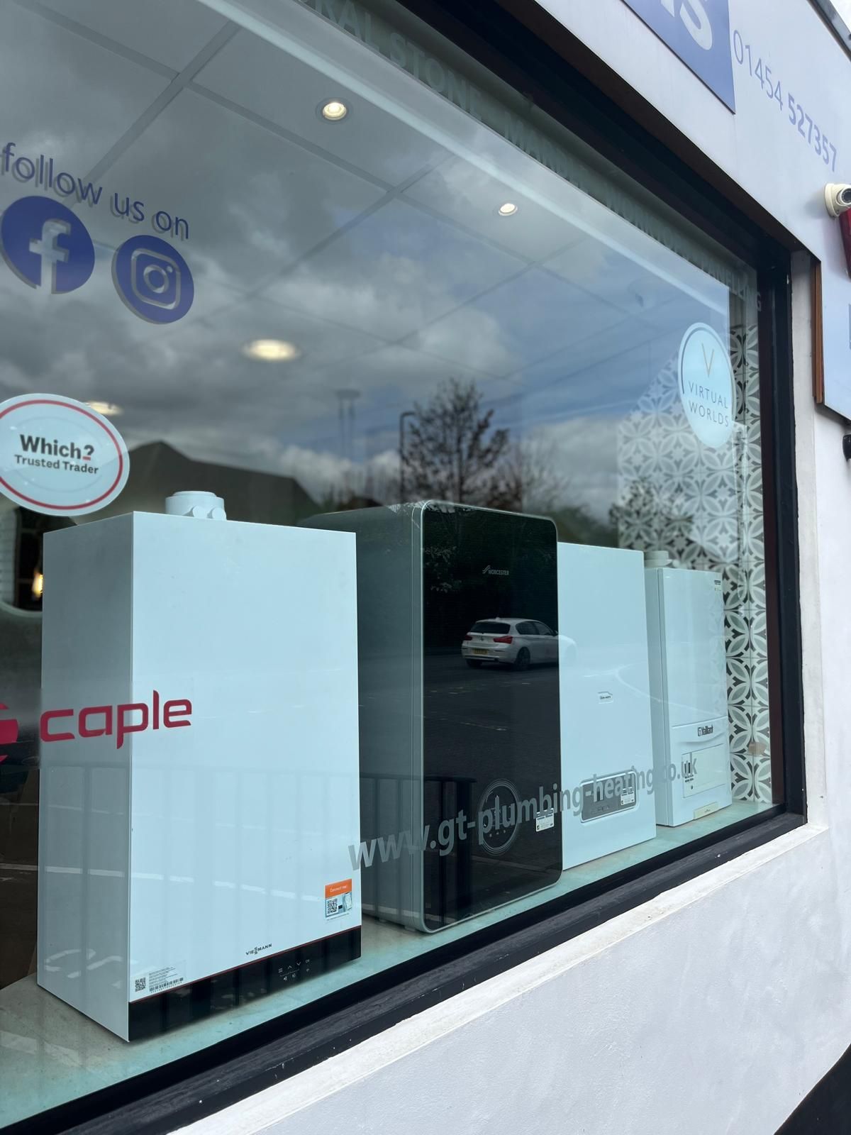 A display of boilers in a window of a store.