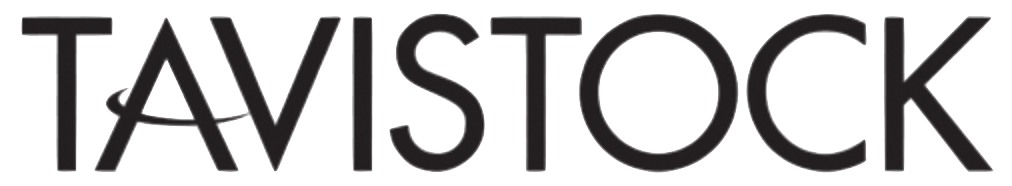 A black and white logo for tavistock on a white background