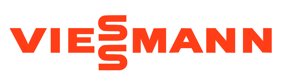 A red and white logo for viesmann on a white background