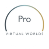 The logo for pro virtual worlds is a circle with a gradient in the middle.