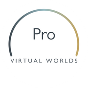 The logo for pro virtual worlds is a circle with a gradient in the middle.