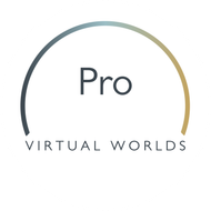 The logo for pro virtual worlds is a circle with a gradient in the middle.