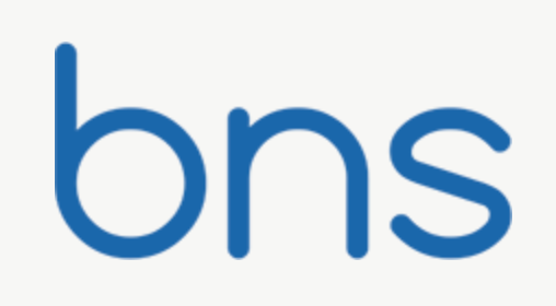 A blue bns logo on a white background