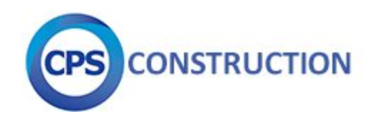 A blue and white logo for cps construction