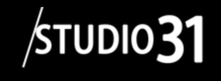A white studio 31 logo on a black background
