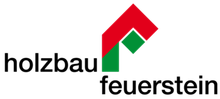 A red and green logo for holzbau feuerstein
