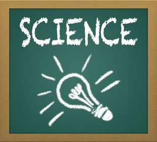 Science Program chalkboard with light bulb