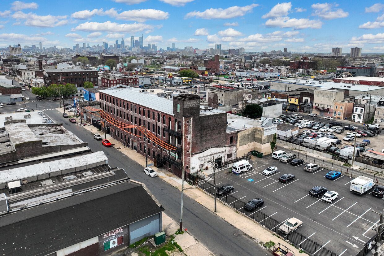 Brick building with parking lot