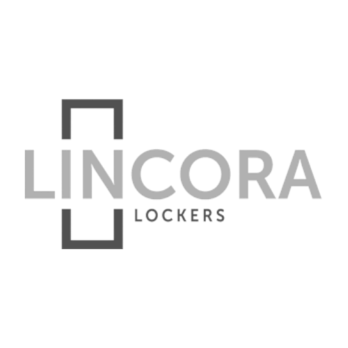 A black and white logo for lincora lockers