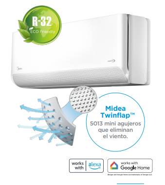 Una imagen de un aire acondicionado midea twinflap.