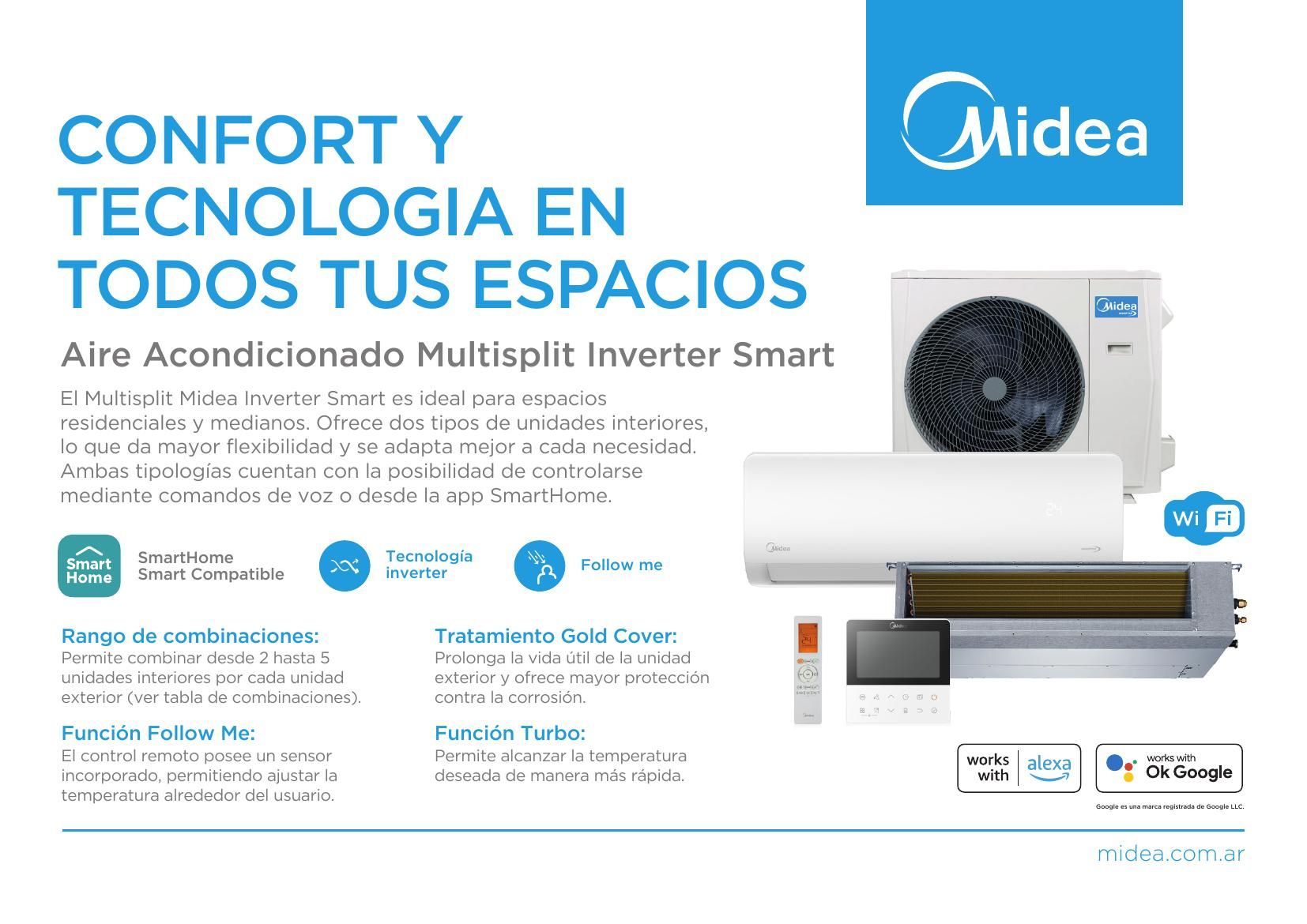 Un anuncio de un aire acondicionado midea en español.