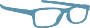 Une simple icône bleu clair représentant une paire de lunettes à monture rectangulaire.
