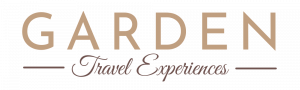 A logo for garden travel experiences is shown on a white background.