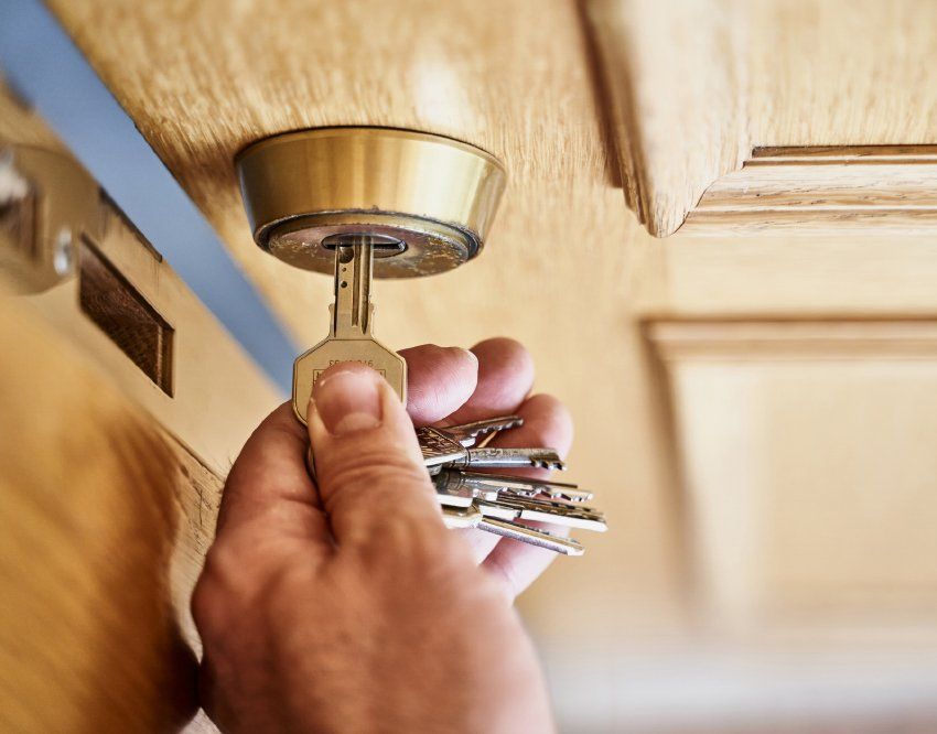 Opening the Wooden Door Using a Key — Elyria, OH — Elyria Locksmith Service, Inc