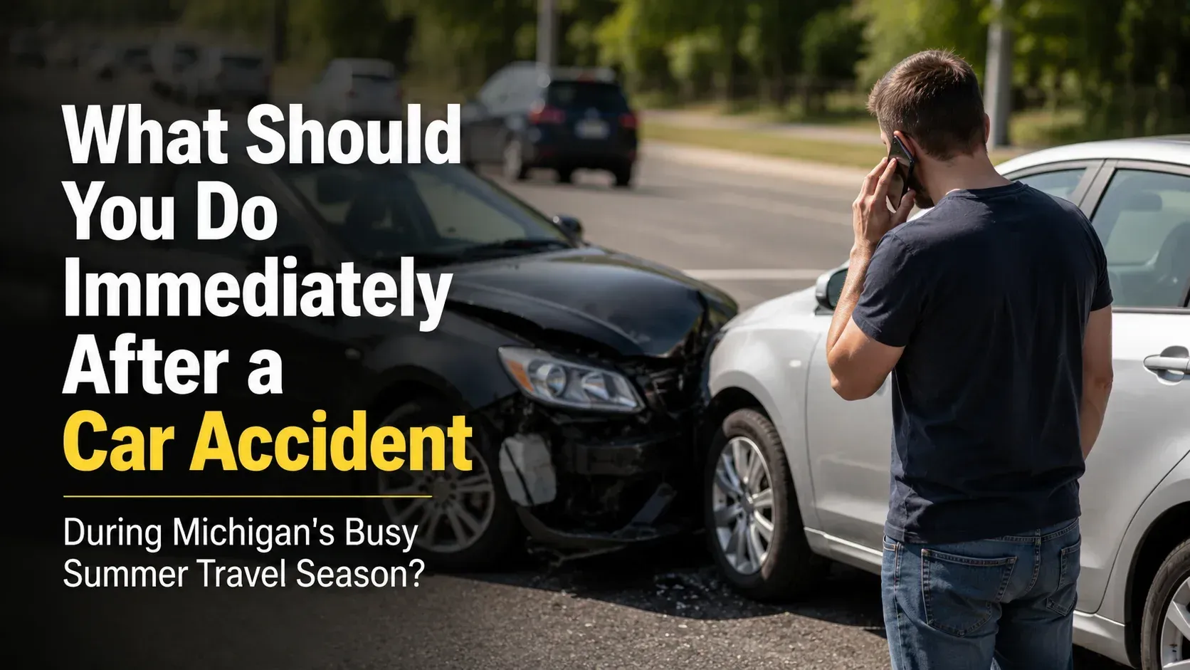 A car accident scene in Michigan, showing what to do after a car accident.