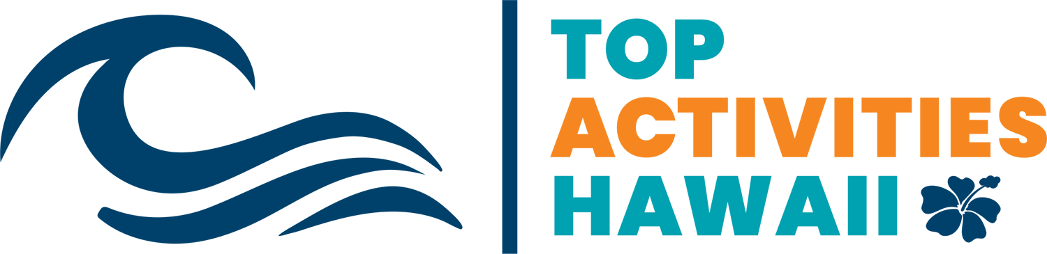 A logo for top activities hawaii with a wave and the words top activities hawaii