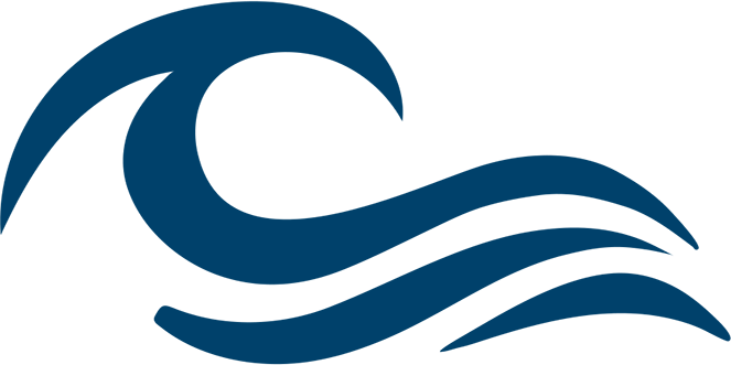 A blue and white wave on a white background