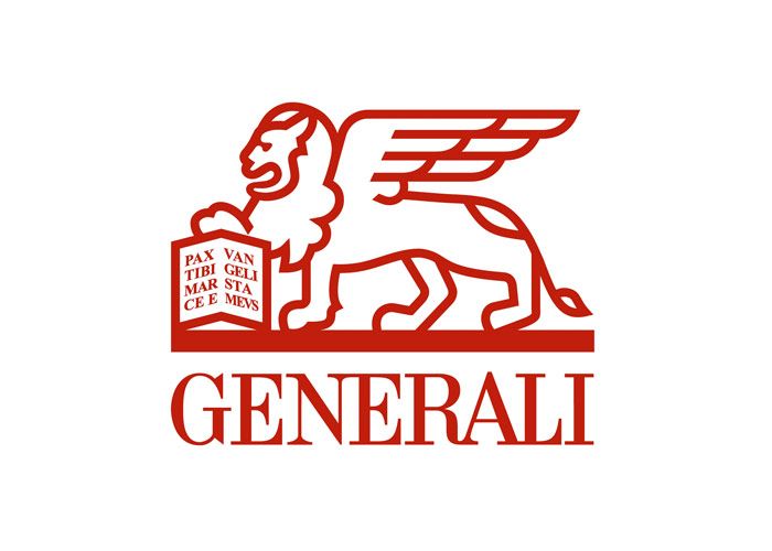 Un logotipo rojo de Generali con un león sosteniendo un libro.