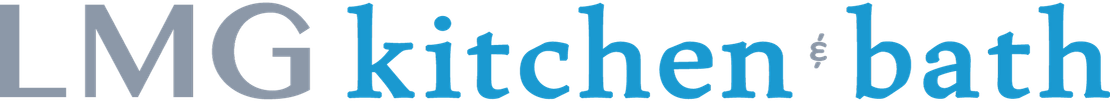 Lmg kitchen bath is written in blue on a white background