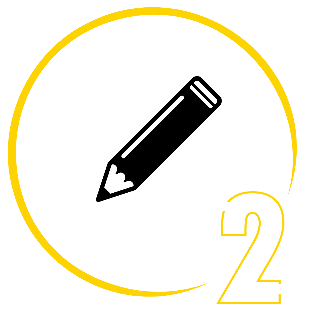 An icon of a pencil in a yellow circle with the number 2 next to it.