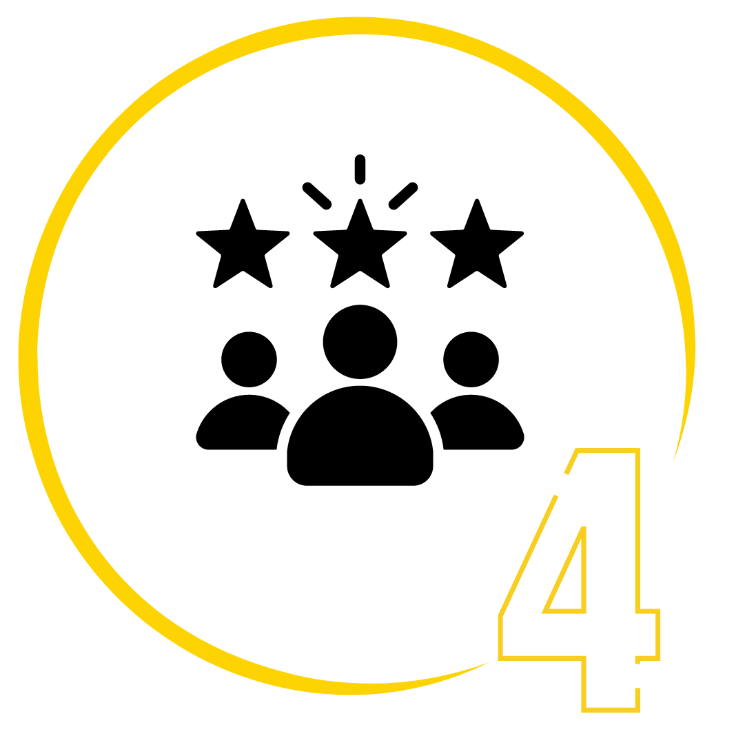 A group of people with three stars in a yellow circle.