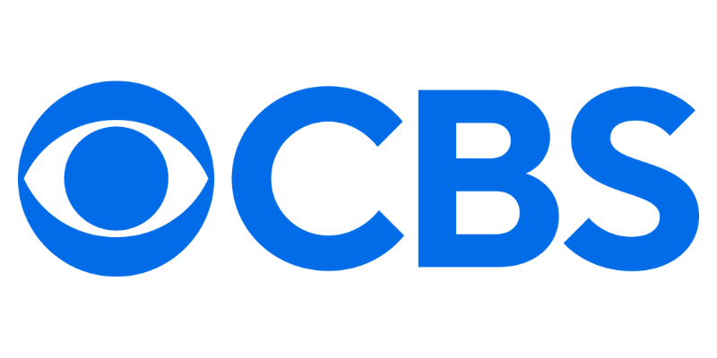 The cbs logo is blue and white on a white background.