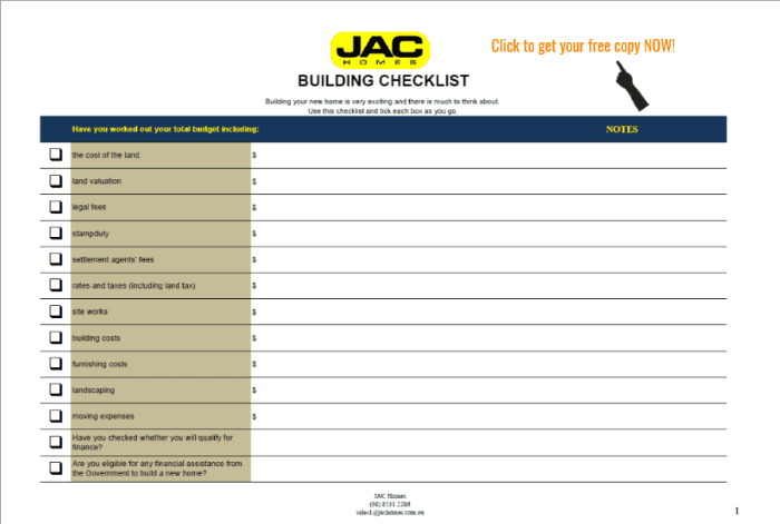 jac homes building checklist