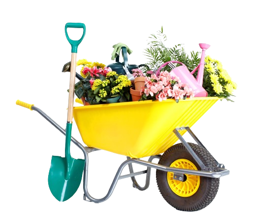 A woman is kneeling down in a garden watering flowers.