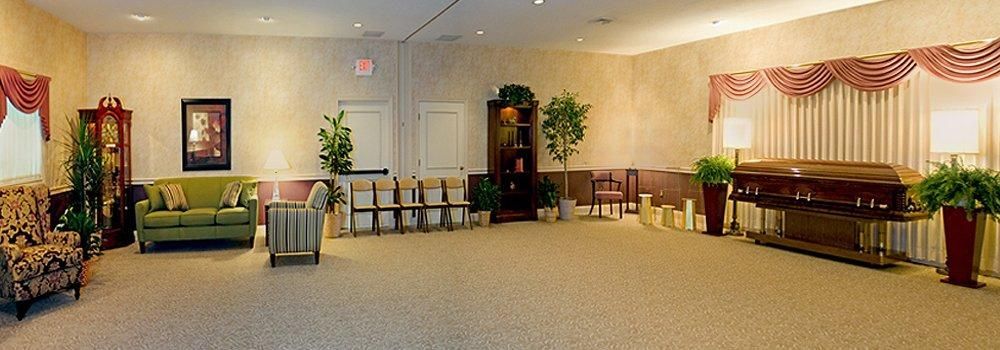 There is a coffin in the middle of the room.